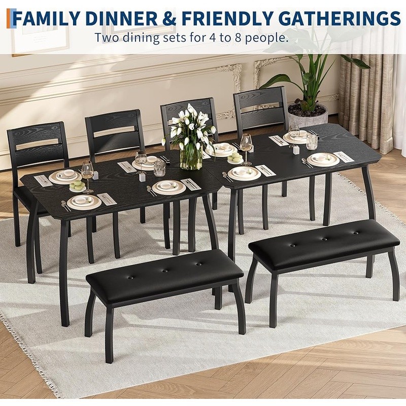 Compact 4-Piece Rustic Dining Set PU Leather Chairs Space-Saving Table Kitchen