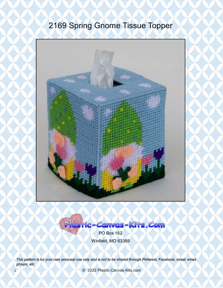 Spring Gnome Tissue Topper-Plastic Canvas Pattern or Kit