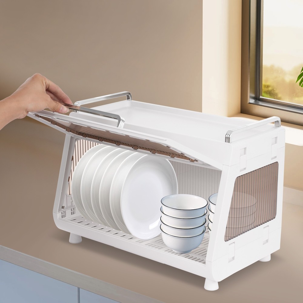 Dish Drying Rack Drying Drainer, Dish Drying Rack and Drain Board with Lid Cover