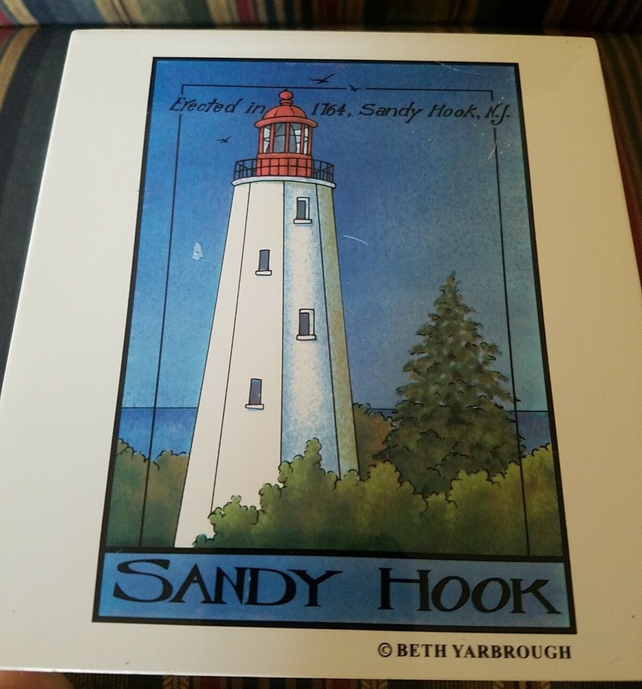 SANDY HOOK NJ LIGHTHOUSE POINT Square TISSUE BOX COVER BOUTIQUE Beth Yarbrough