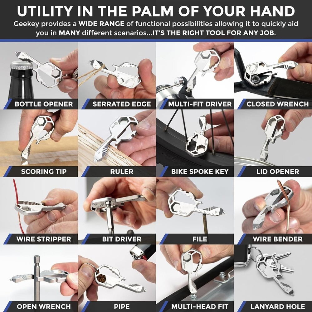 Keychain Multitool – EDC Tool with 16+ Functions | Small Bottle Opener keycha...