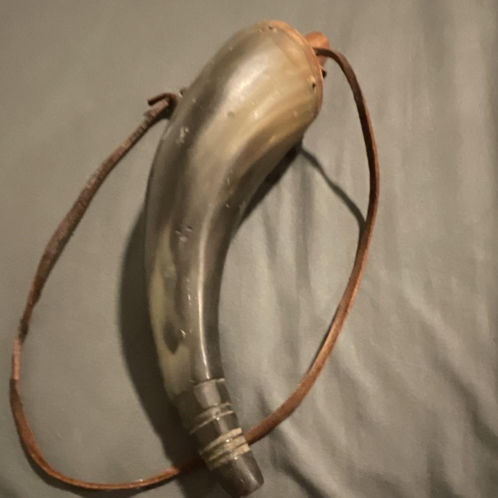 Vintage Powder Horn for Muzzleloader with Leather Strap Black Powder Accessory