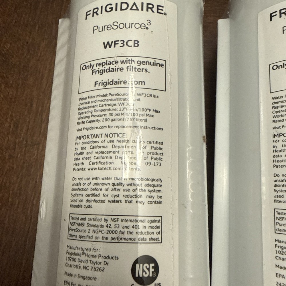 2 Pack Frigidaire WF3CB PureSource 3 Replacement Refrigerator Water Filter