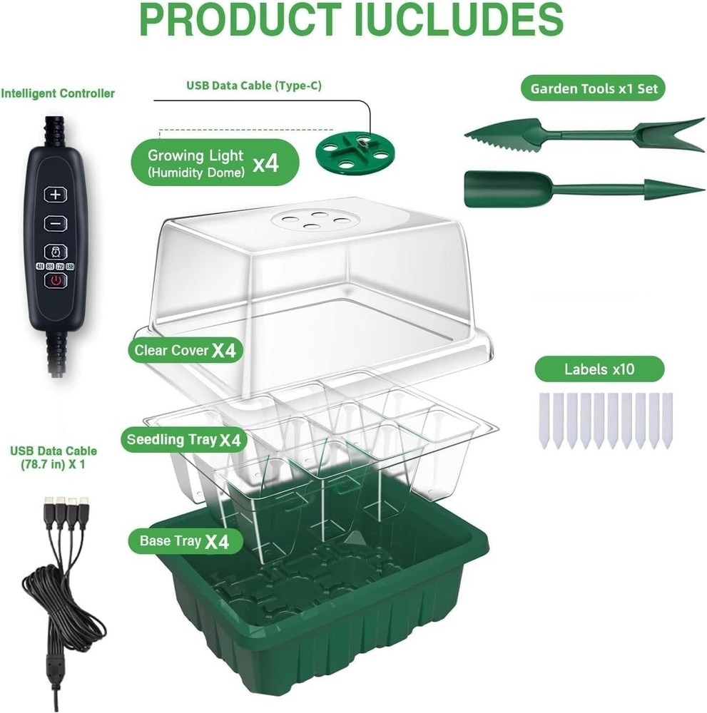 Seed Starter Tray with Grow Light，Seed Starter Kit with Timing Controller Adjust
