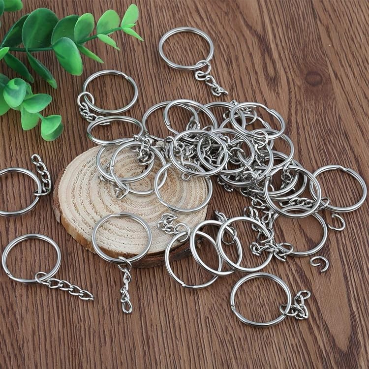 100Sets 1 inch Silver 1 keychain rings with open jump