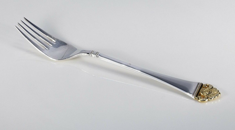 Robbe & Berking Rose Pattern Partially Gold Plated 150 Silver " Food Fork 19,9