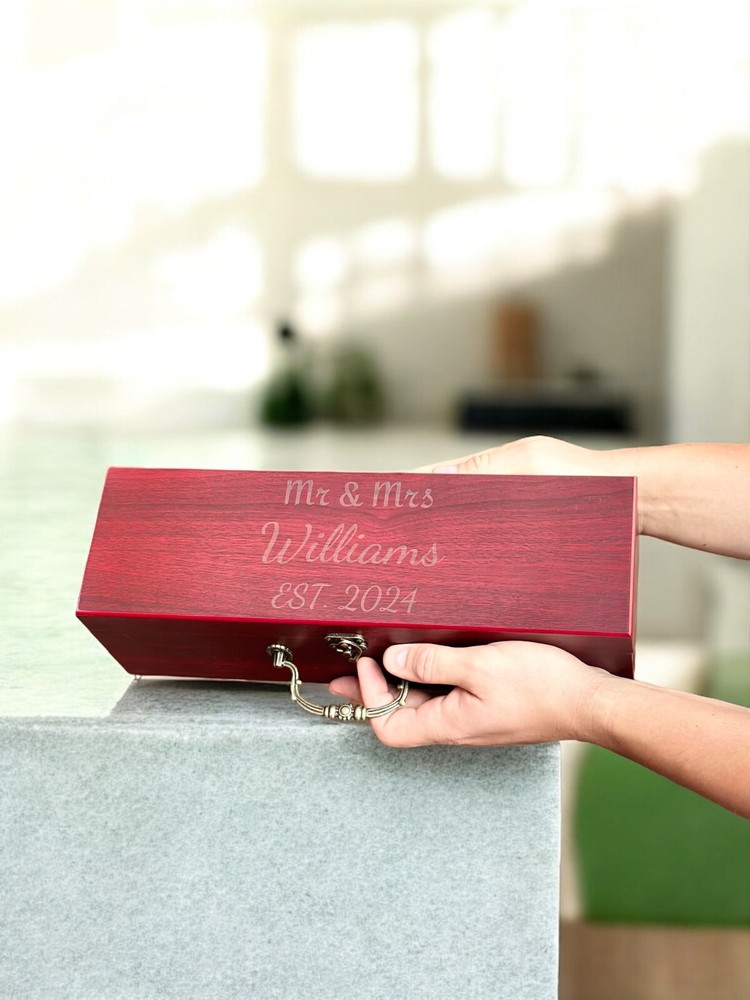 Custom Engraved Wine Gift Box with Tools – Wedding, Anniversary, Couples Gift