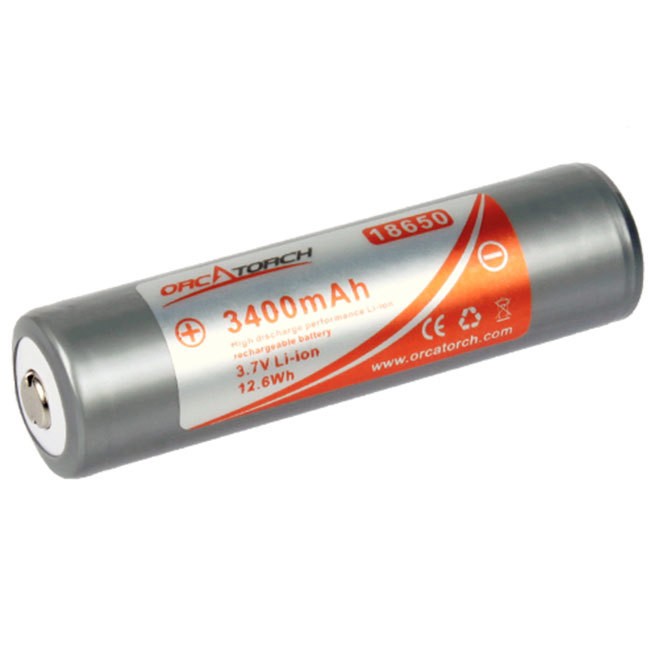 OrcaTorch 18650 Rechargeable Lithium-Ion Battery - 3400mAh - 2 Pack