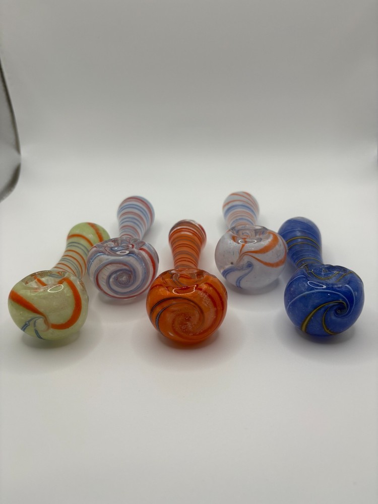 3.5" Inch Multi Color Assorted Premium Striped Glass Spoon Pipe