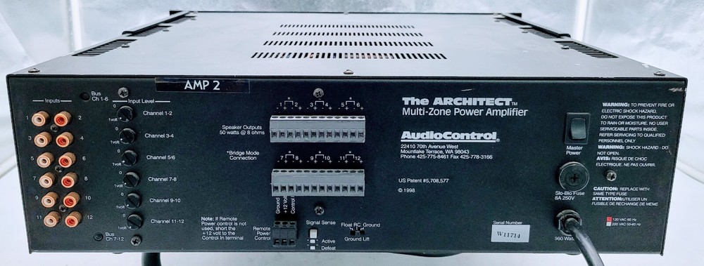 AudioControl Architect Model 500 MultiZone 12 Channel Amplifier