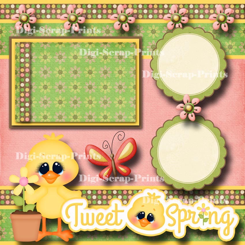 TWEET SPRING ~ 2 premade scrapbooking pages paper piecing layout ~ BY DIGISCRAP