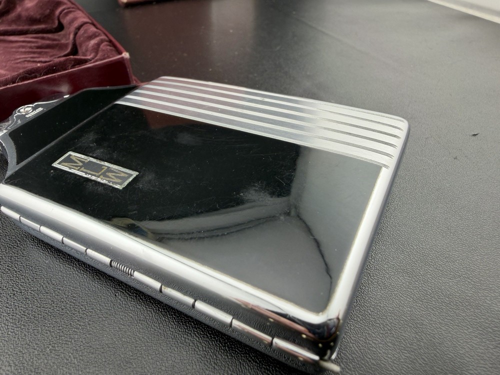 Ronson Mastercase Cigarette Case Lighter Combo Black Enamel Art Deco UNTESTED