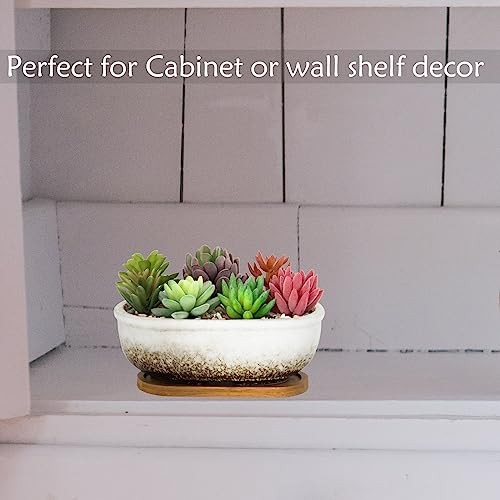 Succulent Pots, 7.9 Inch Long Rectangular Succulent Planters with White