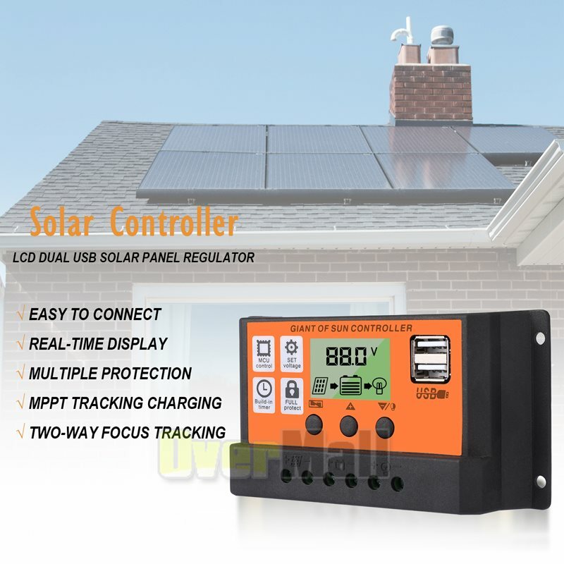 100A AMP MPPT Solar Panel Regulator Charge Controller 12V/24V 1000W/2000W LCD US