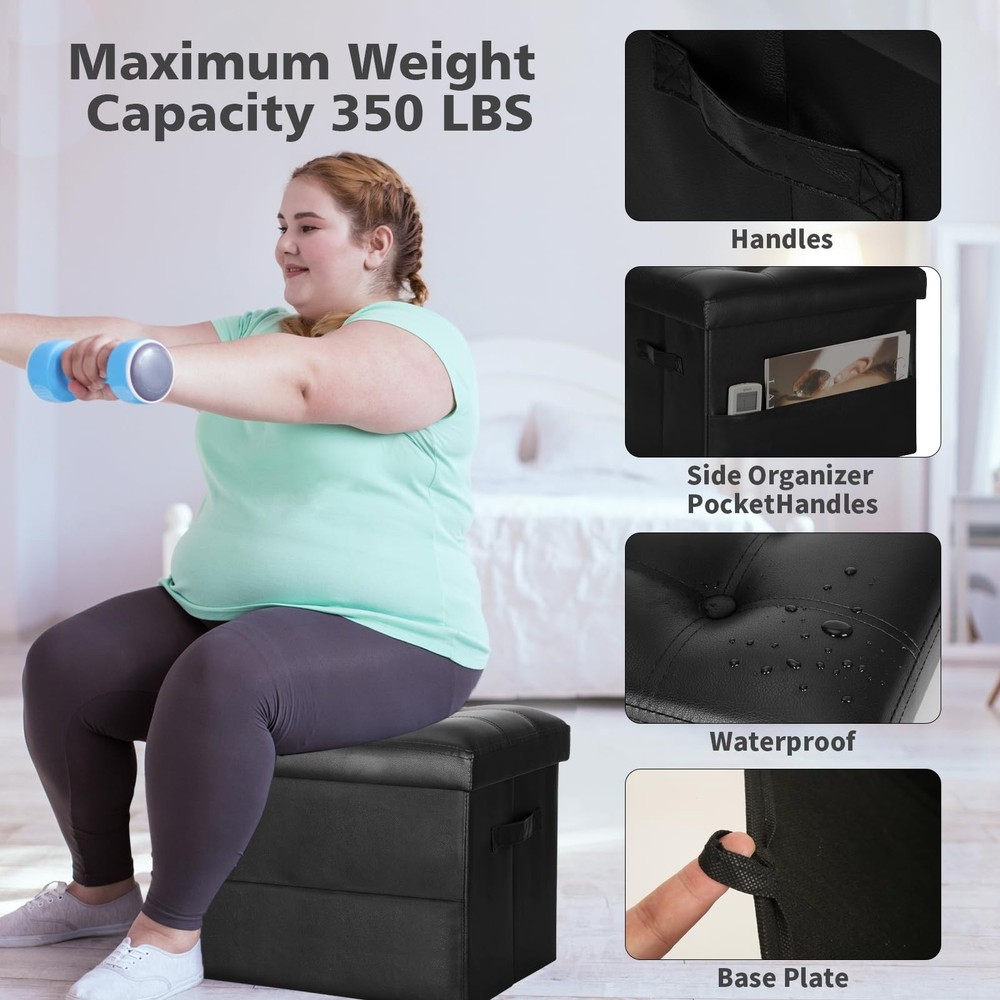 Storage Ottoman Foot Rest Stool with Thicker Foam Padded Seat. Foldable Leath...