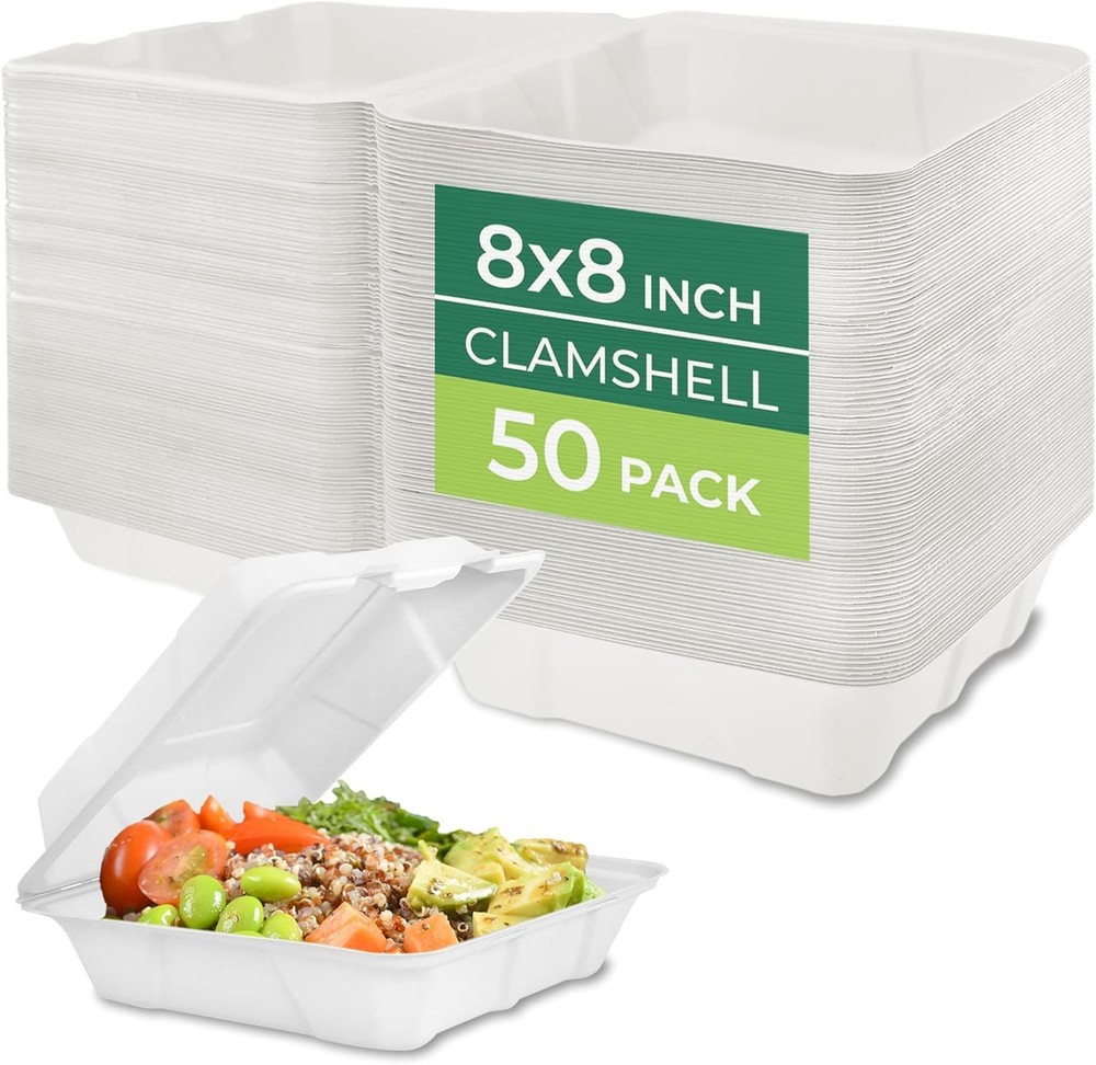 Compostable Shell-Shaped Food Container - 8“ x 8” 50-Piece Pack