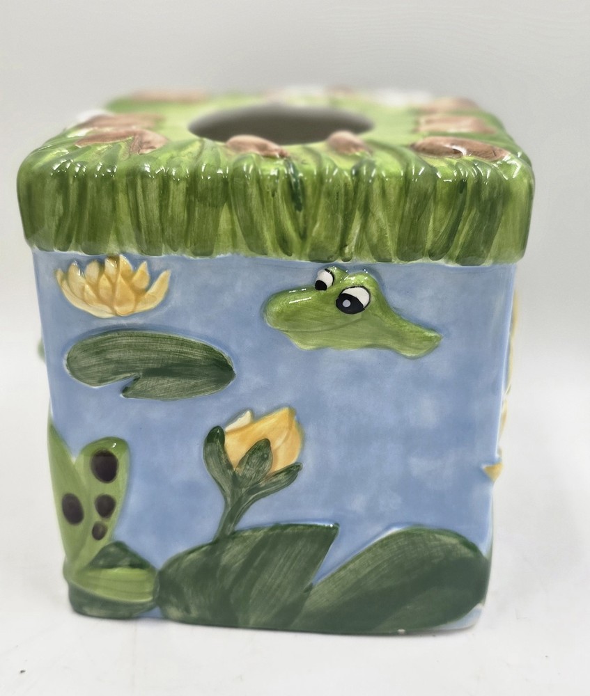 Ceramic Frog Tissue Box Holder Handpainted