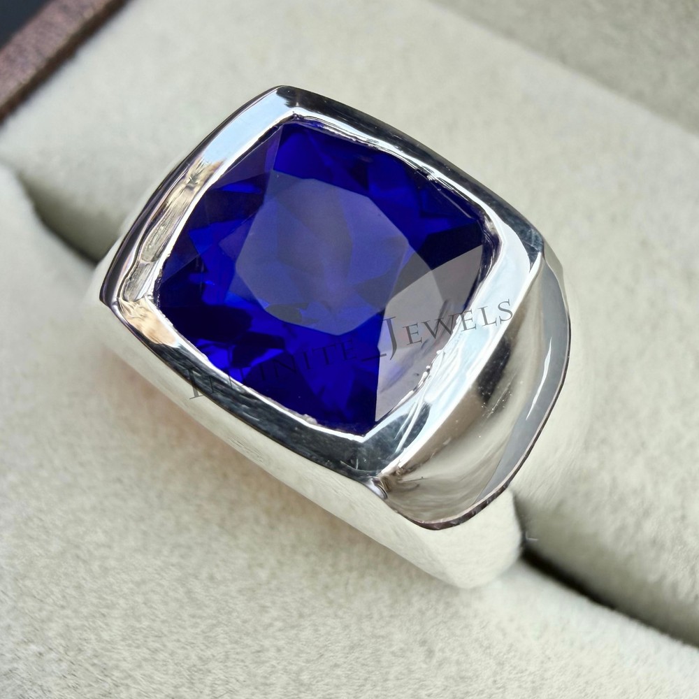 Solid 925 Sterling Silver Men's Blue Sapphire Ring Statement Engagement Jewelry