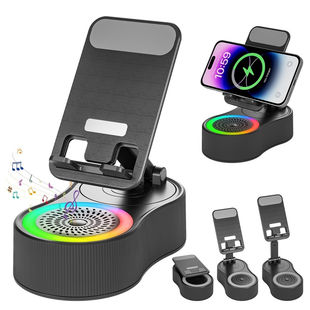 Bluetooth Speaker Phone Stand, 360° Rotatable Holder, Adjustable Charging Dock