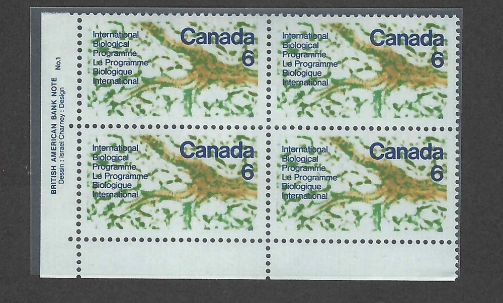 CANADA - SCOTT 507 - VFNH - LL PLATE BLOCK - U.N. BIOLOGICAL PROGRAMME - 1970