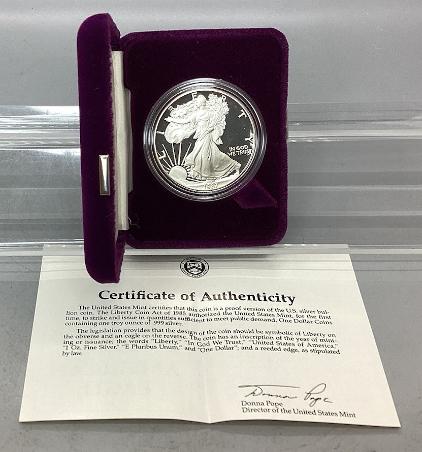 1987 S American Proof Silver Eagle - With Box & CoA