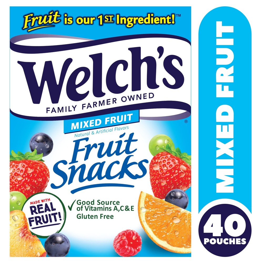 Welchs PIM94068 Fruit Snacks, Mixed Fruit, 0.9 Oz Pouch, 40/box