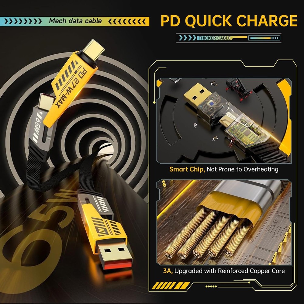 4-in-1 USB-C Cable Fast Charging Cable & Data Sync for Samsung iPhone MacBook