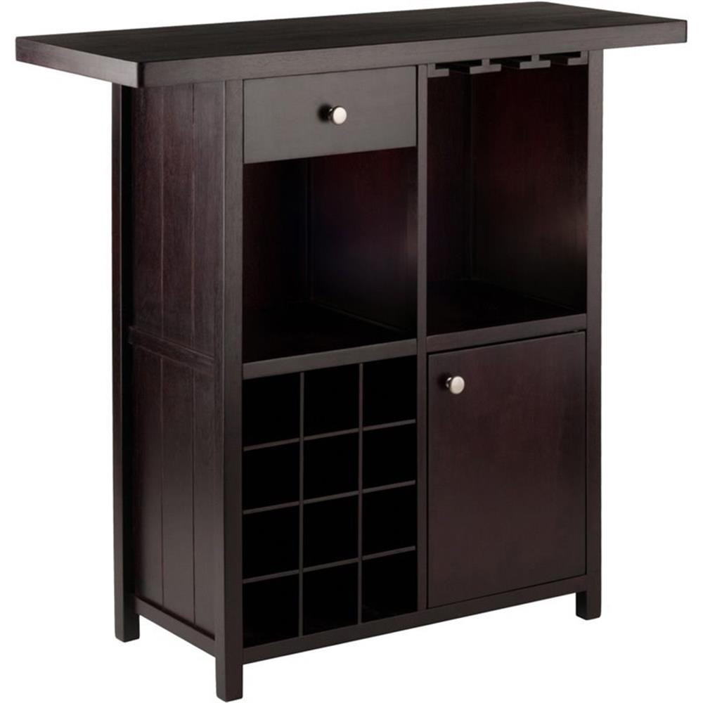 Winsome Macon Transitional Solid Wood Home Wine Bar in Espresso