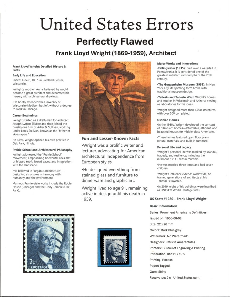 Perfectly Flawed SN 1280 NG - Misperf on Custom Presentation Panel 8.5” X 11”
