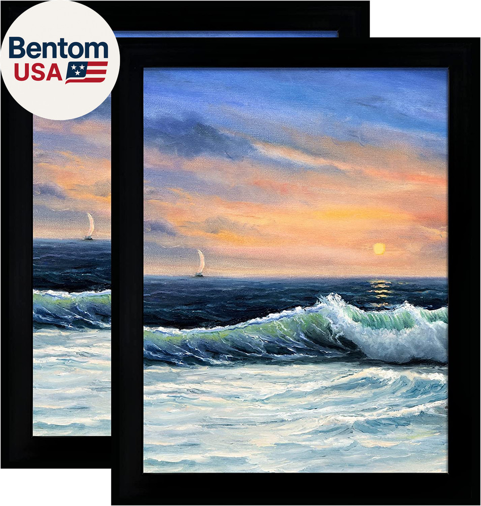 24X36 Poster Frame in Black Solid Wood with Plexiglass 2 Pack