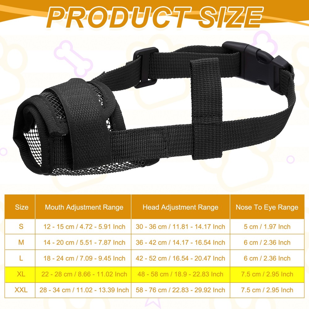 Dog Muzzle Soft Mesh Muzzle Mouth Guard Cover Black XL