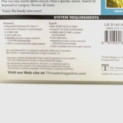 Threads Magazine Archive 1985-2009 Issues 1-146 Sewing DVD-ROM for Computer