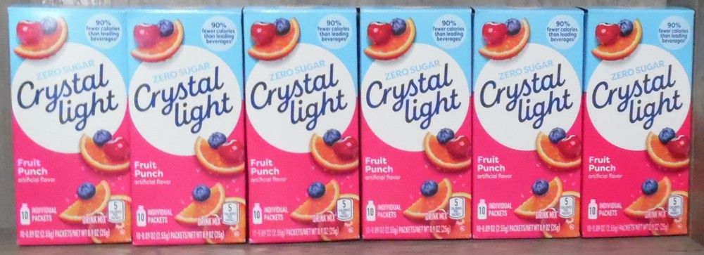 6 Crystal Light Fruit Punch Drink Mix Zero Sugar 10 On The Go Packets Each