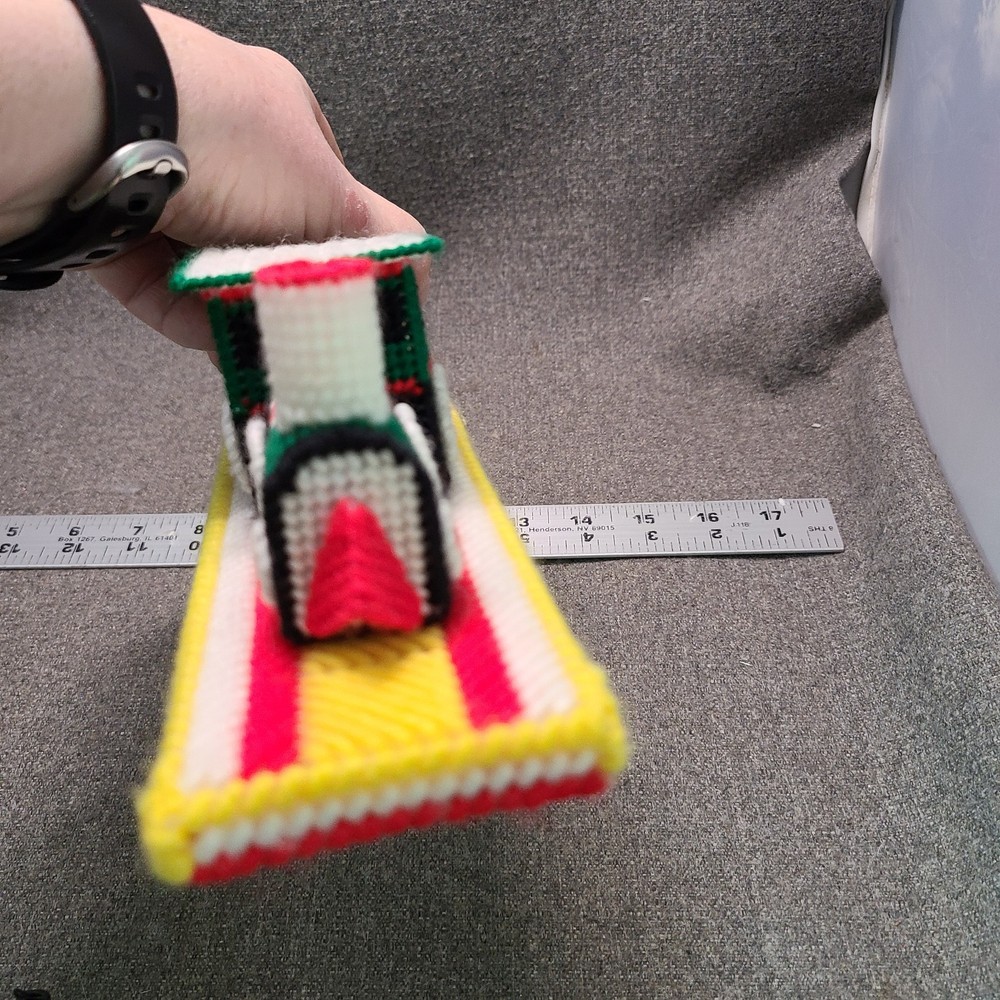 Vintage Plastic Canvas Needlepoint Train Finished Christmas Train Mounted