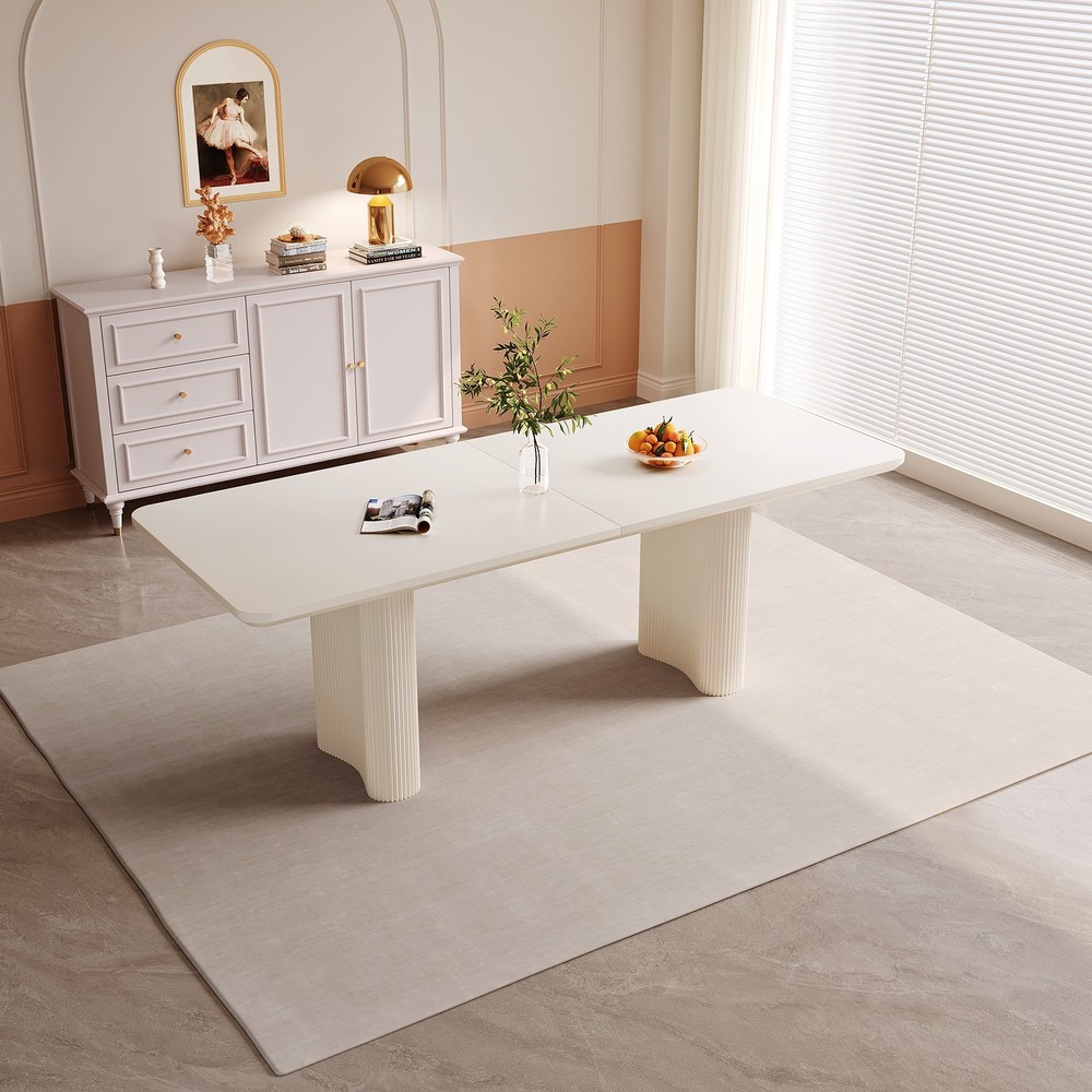79"Modern Dining Table for 4-8 Cream White Kitchen Table Dining Room Table