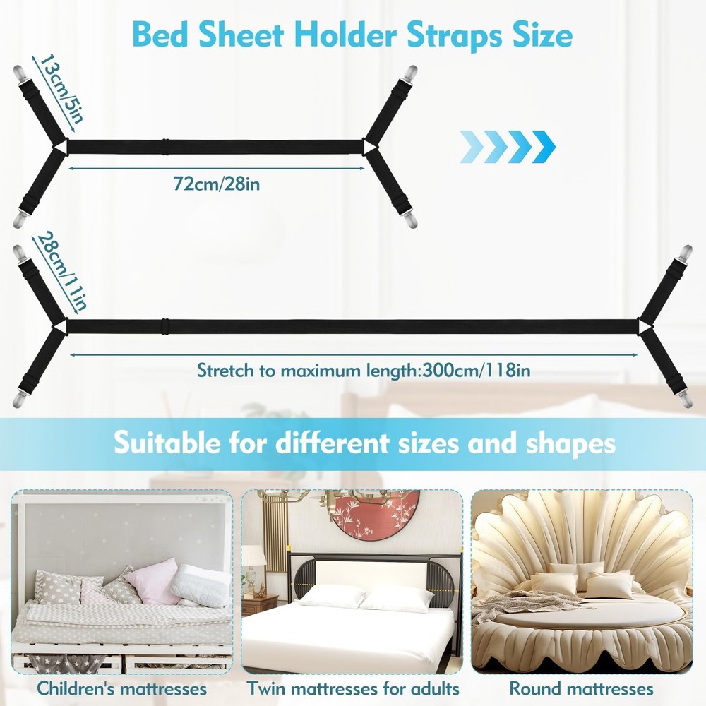 Heavy Duty Sheet Clips & Adjustable Fitted Sheet Straps - Securely Hold Mattr...