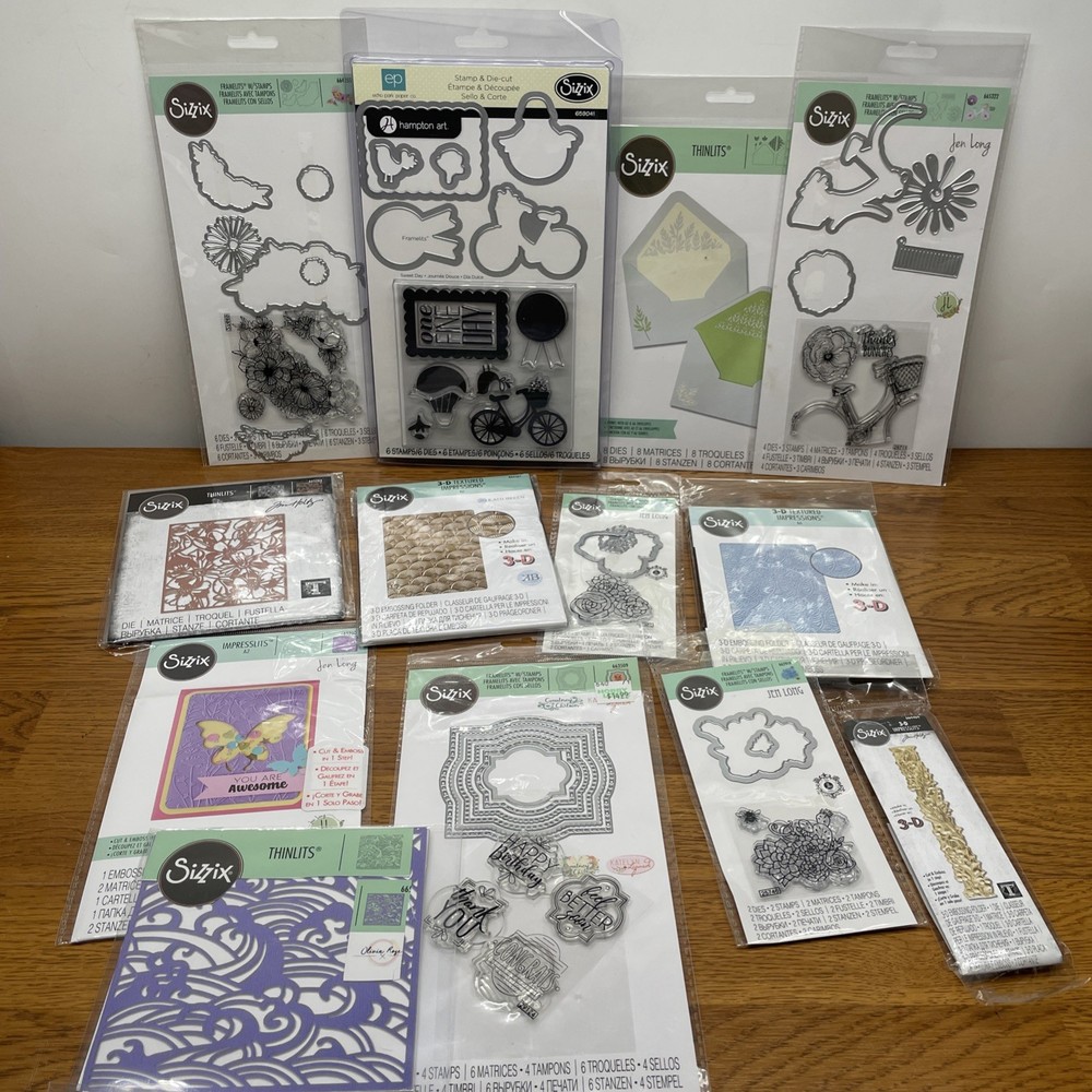 Sizzix Lot Of 13 Embossing Folders, Stamps, Dies Framelits, Thinlits, 3-D