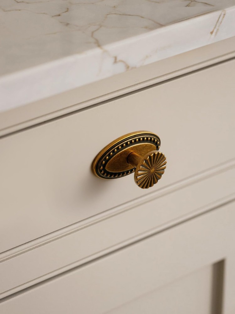 5 Pack Antique Brass Cabinet Knobs with Base Vintage Flat Drawer Pulls Kitche...