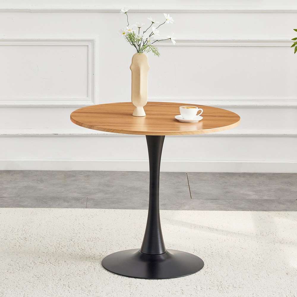 Round Dining Table, 31.5" Circle Tulip Table with Thickened Tabletop & Metal P