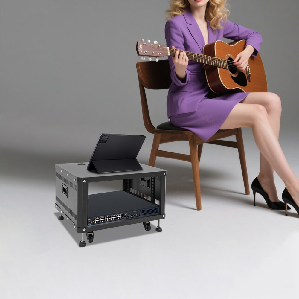 6U Rolling Studio Rack Stand Adjustable DJ Rack with Casters Base Side Top Panel