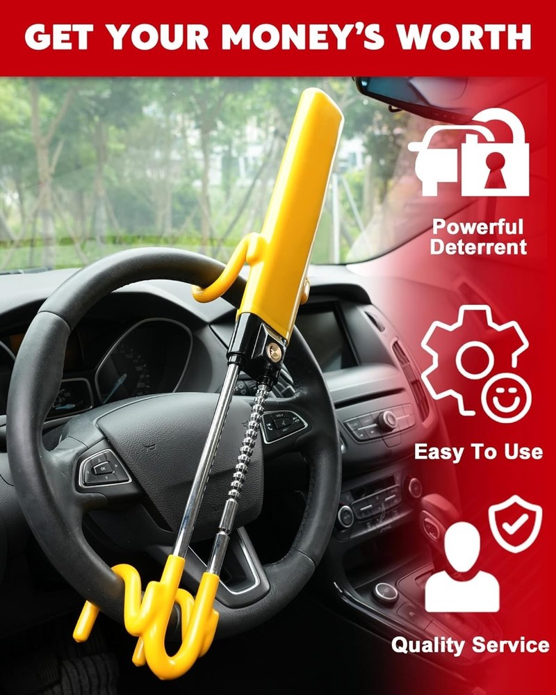 Steering Wheel Lock - Heavy Duty Antitheft Device and Car Security Lock with ...