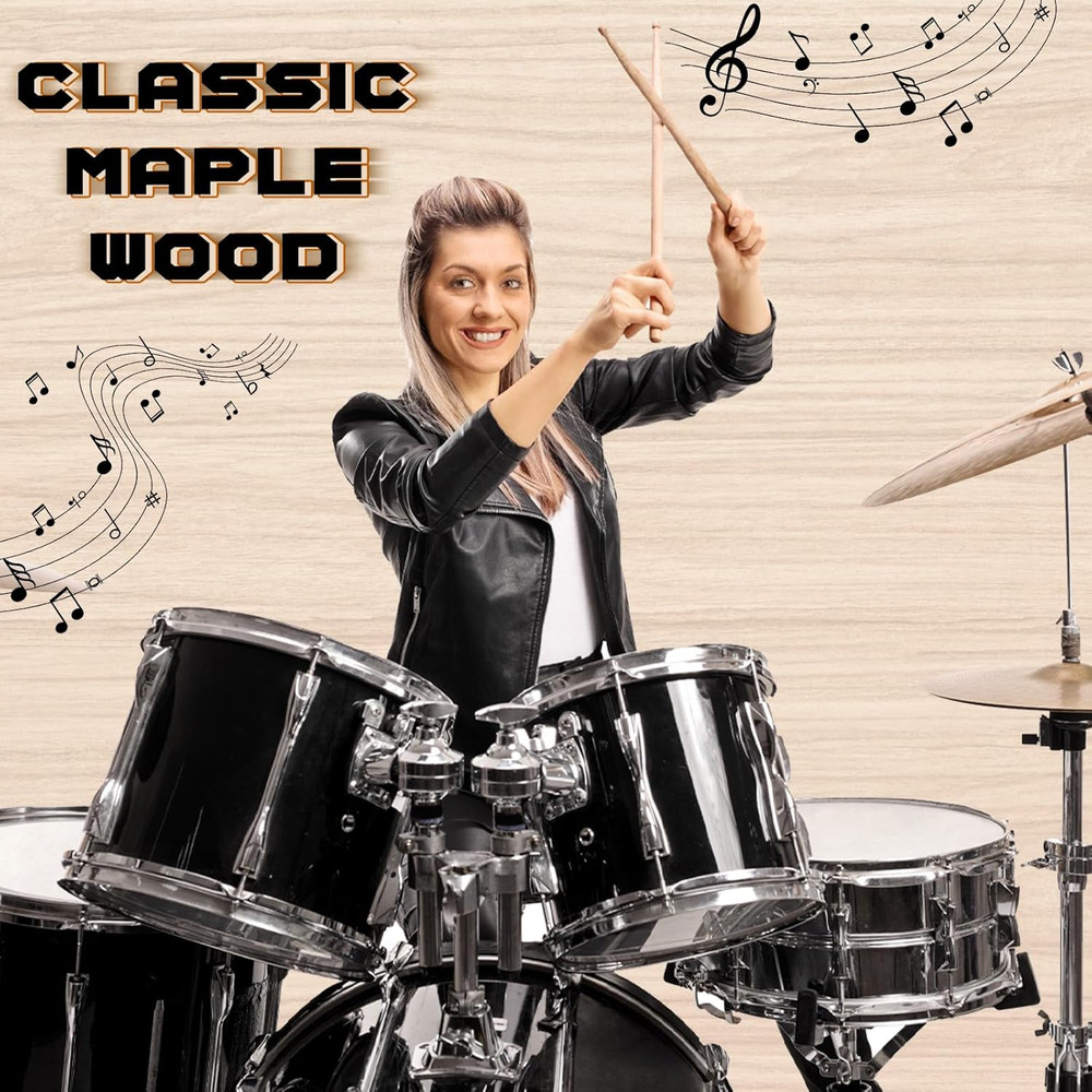 24 Pairs 7A Drum Sticks Triangular Wood Tip Long Maple Drumsticks Classic Drumst