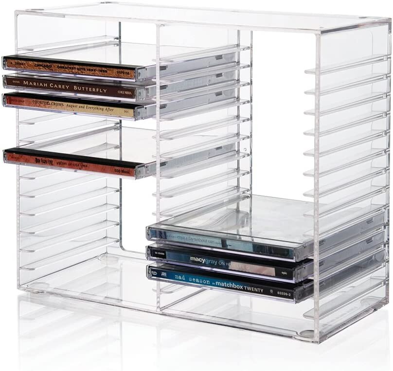 CD Storage Box Rack Holder Stacking Tray Shelf DVD Disk Case Space Organizer