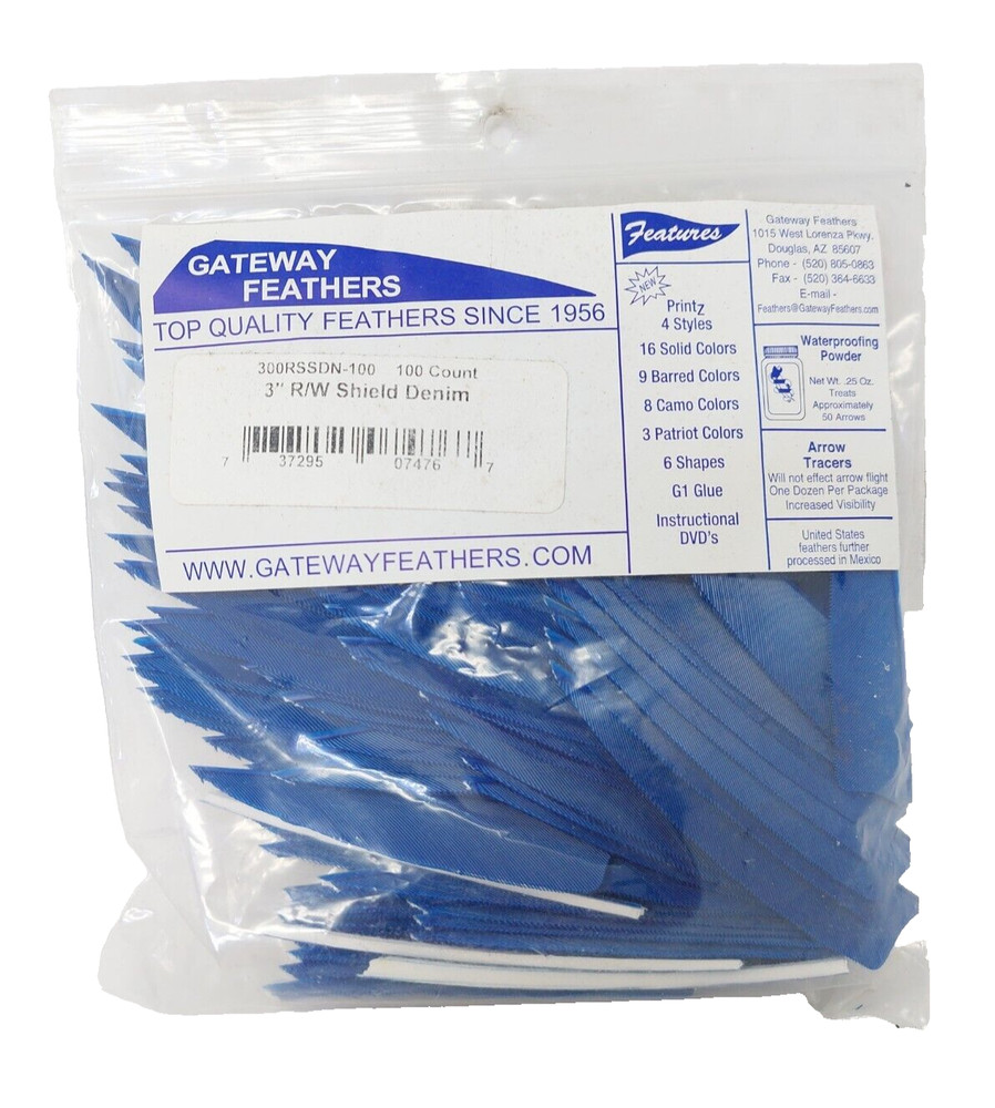 100 Pack Gateway Feathers 3" Right Wing: Shield Denim Blue 300RSSDN-100