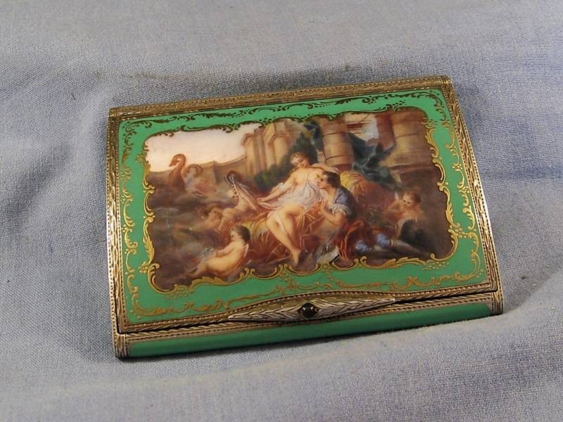 Art Deco Silver Guilloche Enamel Cigarette Case Erotic