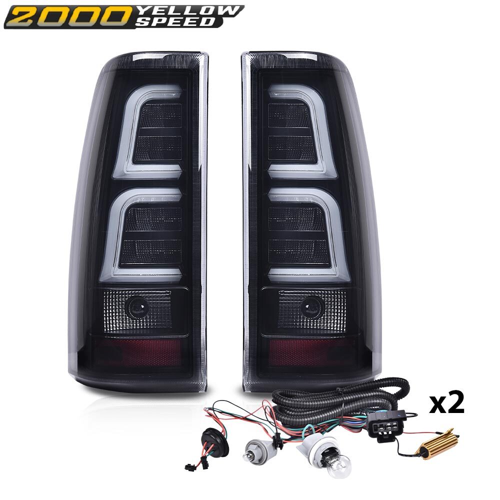 Fit For 99-06 Chevy Silverado LED Tail Lights Lamps Black Left+Right w/ Harness