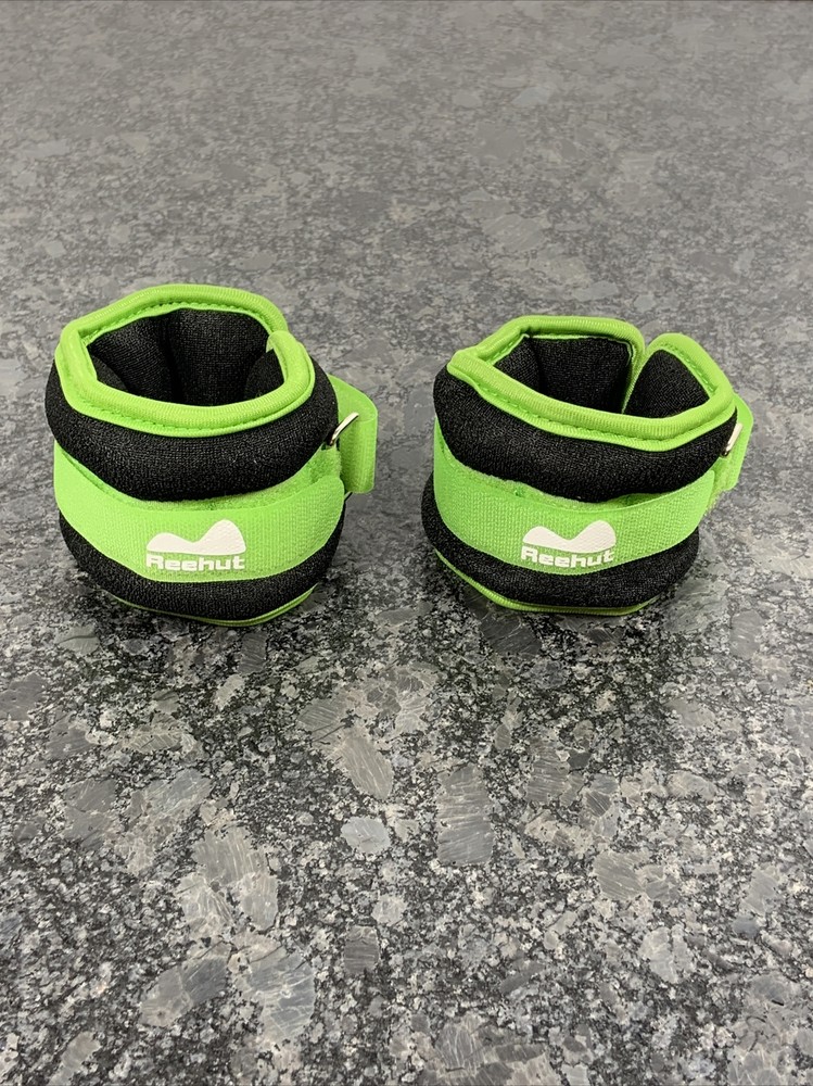 Reehut Green & Black Walking Weights 2 Weights 1 Pound Each Adjustable Strap