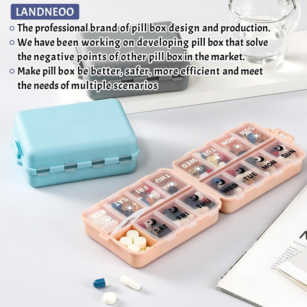 Foldable Weekly Pill Organizer 2 Times a Day with 2 AM & PM & EXTRA, Sky Blue