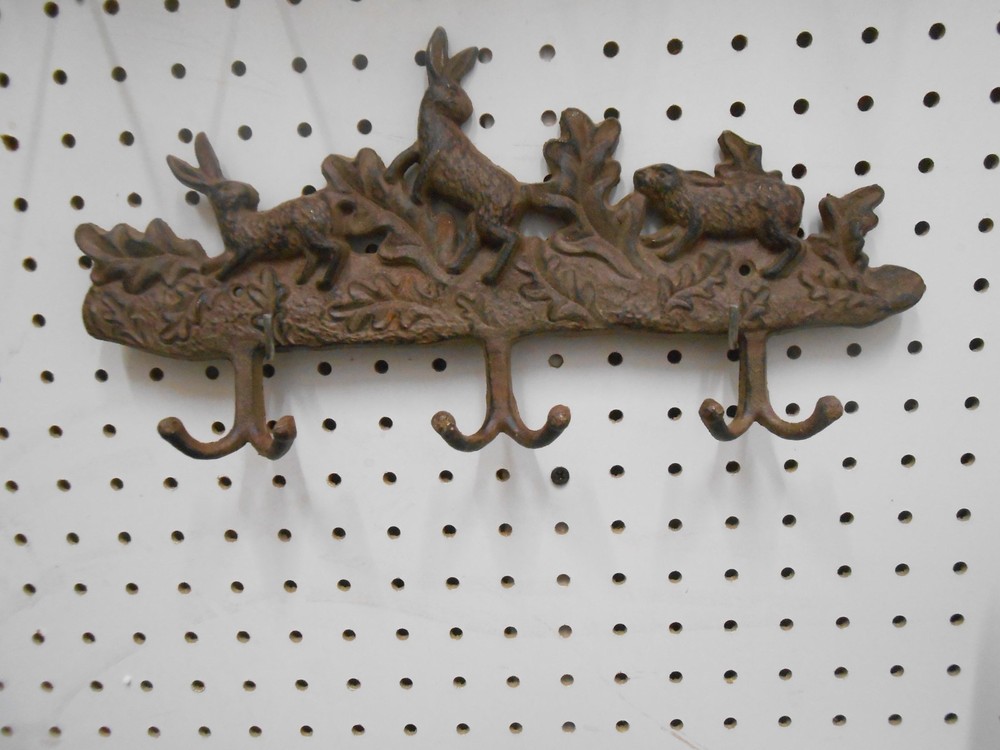 CAST IRON BROWN FINISH THREE  RABBIT COAT HOOK (3 DOUBLE  HOOKS)