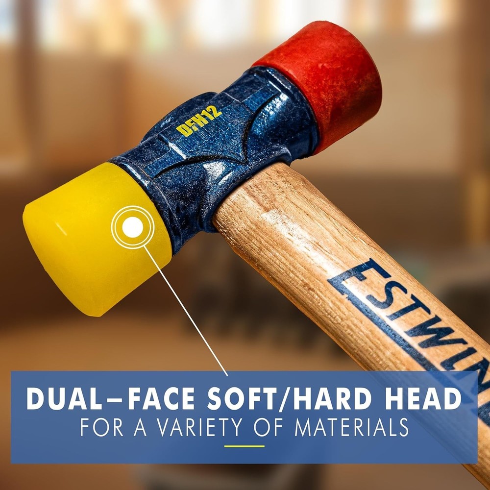 Rubber Mallet 12 oz Double-Face Hammer Soft Hard Tips Hickory Handle